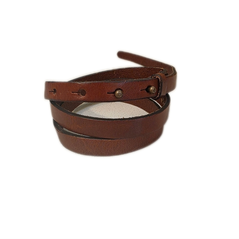 Part Two Brown Wrap Leather Skinny Belt Small Medium